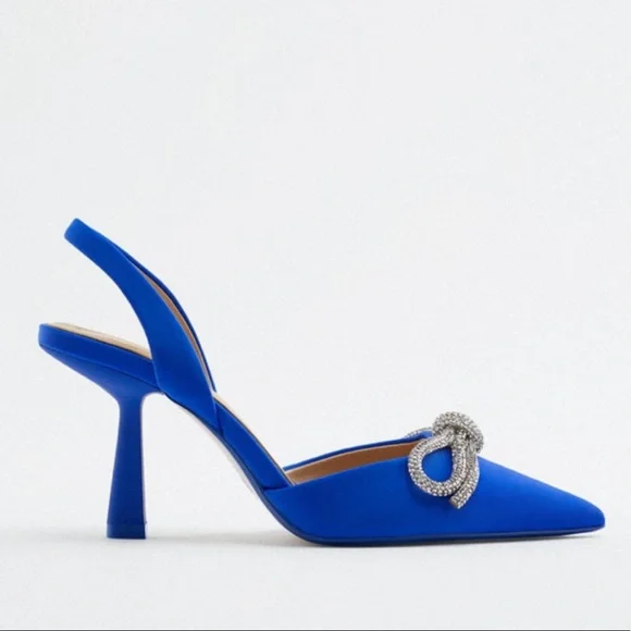 ZARA Slingback Heels With Bow Blue - Picture 3 of 5